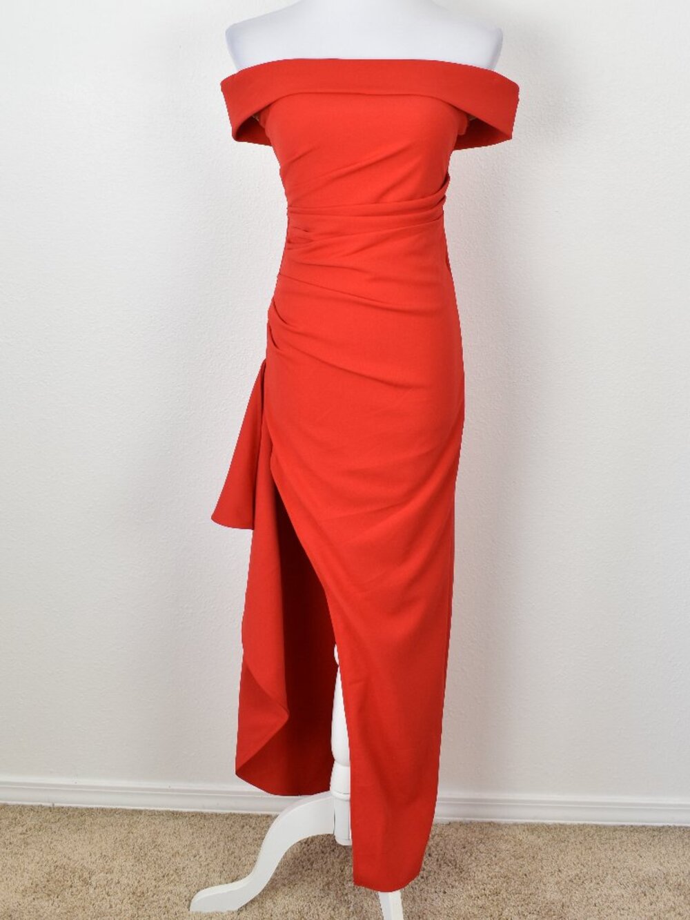 Saints & Secrets Cha Cha Off Shoulder Thigh Split Maxi Dress Red - S - Picture 3 of 10